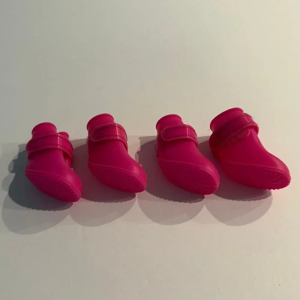 Jelly Wellies Pink Silicone Dog Boots Set of 4 Waterproof Rain Shoes Size XS